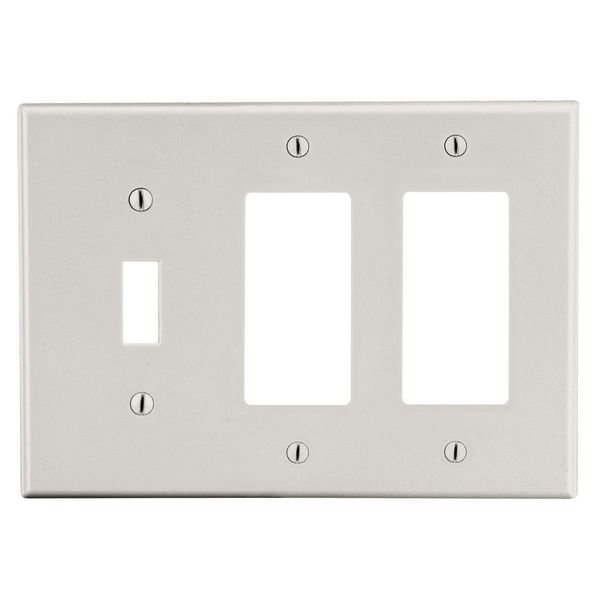 Hubbell Wiring Device-Kellems Wallplate, 3- Gang, 1) Toggle 2) Decorator, Light Almond P1262LA